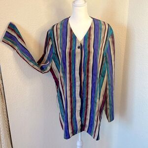 Women's N Touch Long Sleeve Vertical Striped Tunic Top ~ Size 16